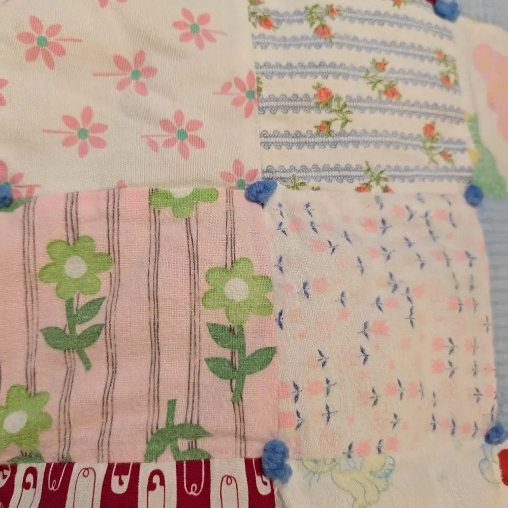 Vintage Homespun patchwork‎ baby quilt floral zoo cottage core
